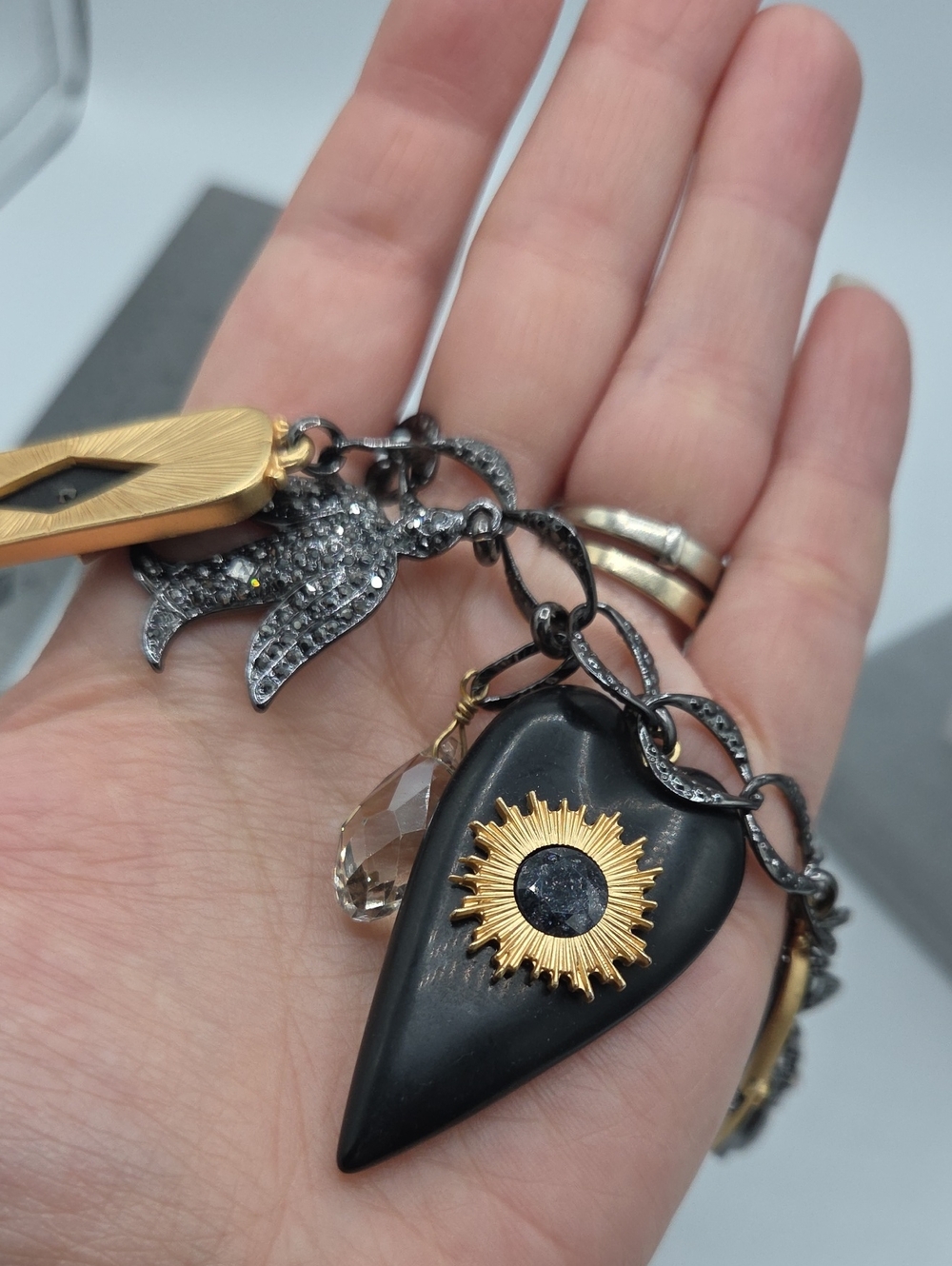 5 for $25! Chico's Mixed Metal Black Heart Charm Necklace - Picture 3 of 5